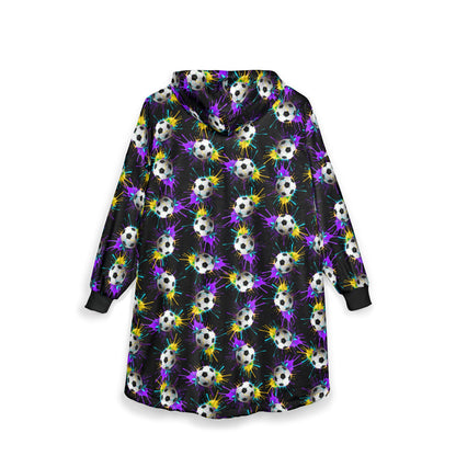 Adult Paint Drip Soccer Pattern Hooded Blanket, Cozy Wearable Throw