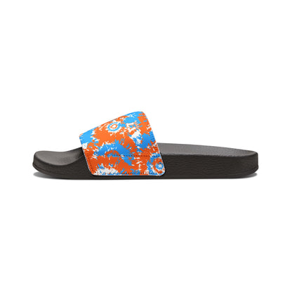 Kids Blue Orange Tie-Dye Removable Strap Slide Sandals