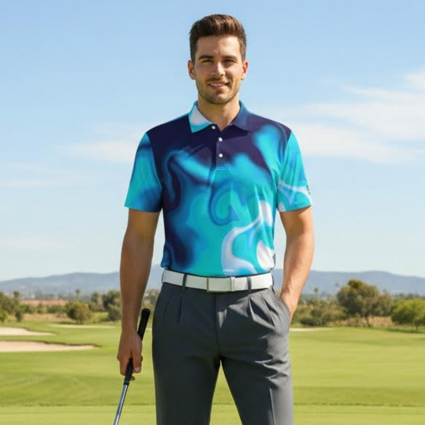 Men's UV Protection Blue Swirl Polo Shirt