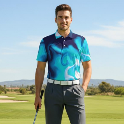Men's UV Protection Blue Swirl Polo Shirt