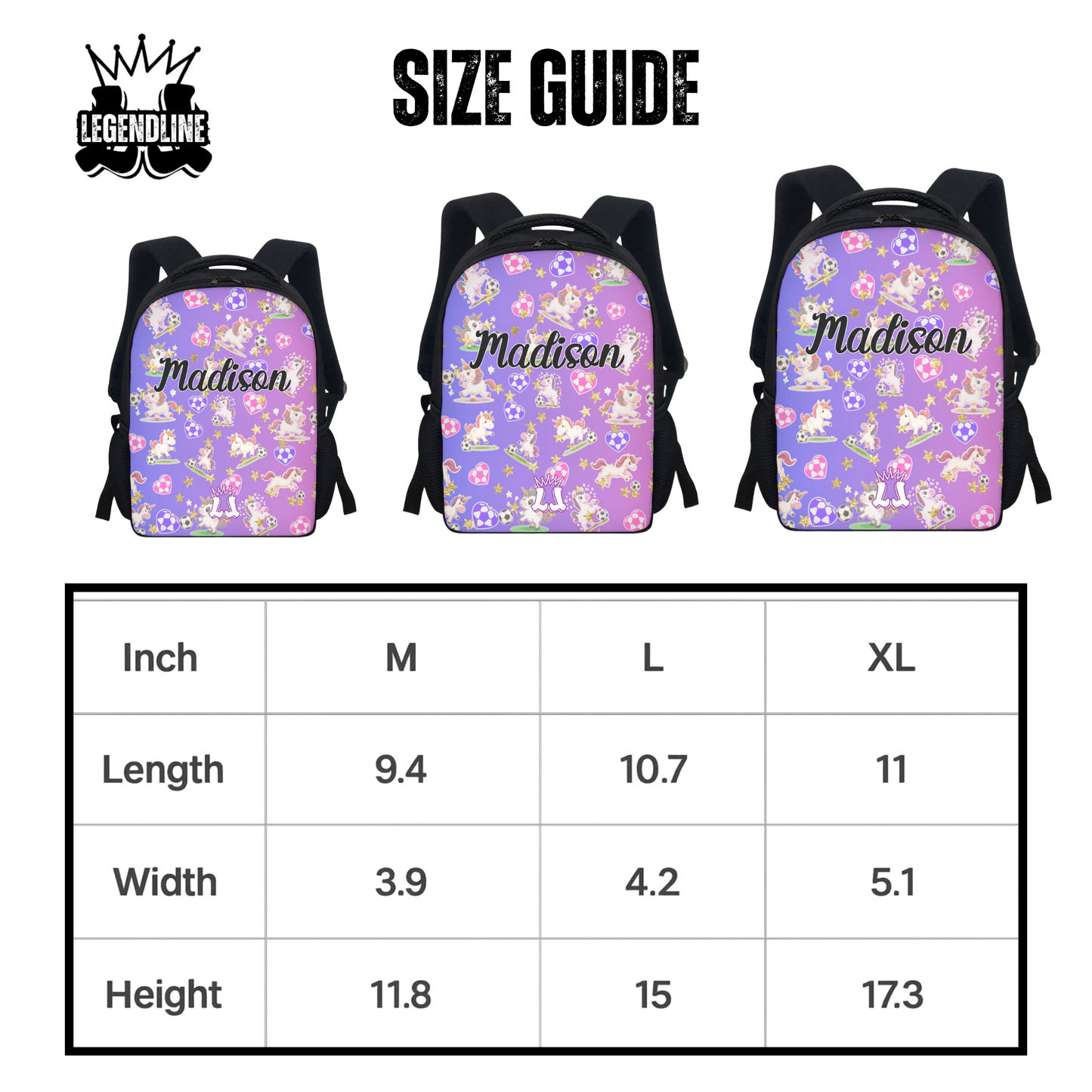 Personalized Kids Unicorn Sports Backpack, Custom Name Bag
