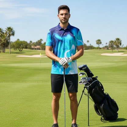 Men's UV Protection Blue Swirl Polo Shirt