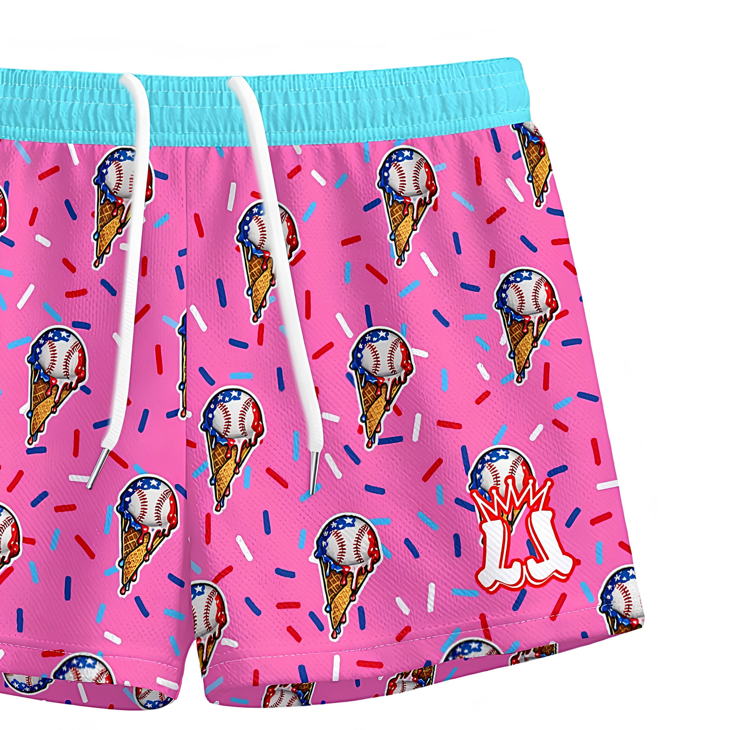 Kids Patriotic Baseball Drip Mesh Shorts - Pink Edition
