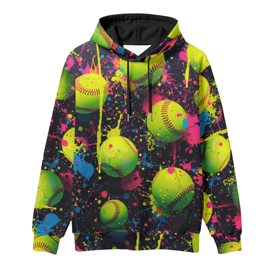 All-Over Print Softball Paint Splatter Pullover Hoodie