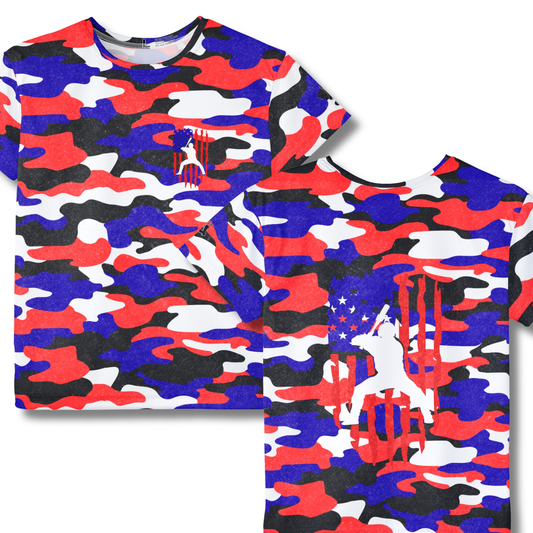 Kids Baseball American Flag Distressed Camo Sport Jersey T-Shirt