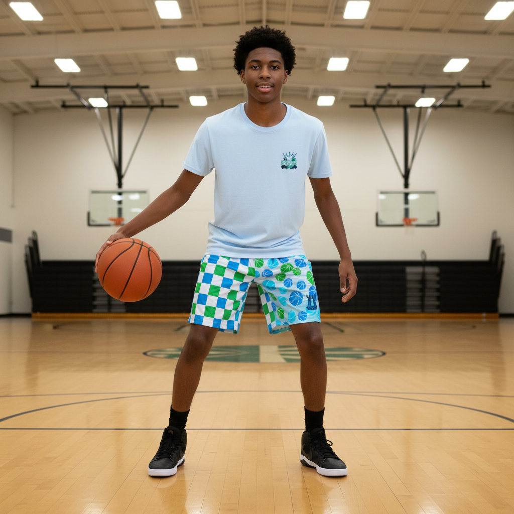 All-Over Print Basketball Mesh Shorts, Fun Checkered Design