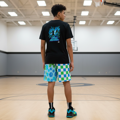 All-Over Print Basketball Mesh Shorts, Fun Checkered Design