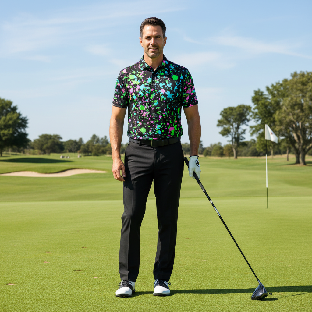 All-Over Print Men's Polo Shirt - Paint Splash Design
