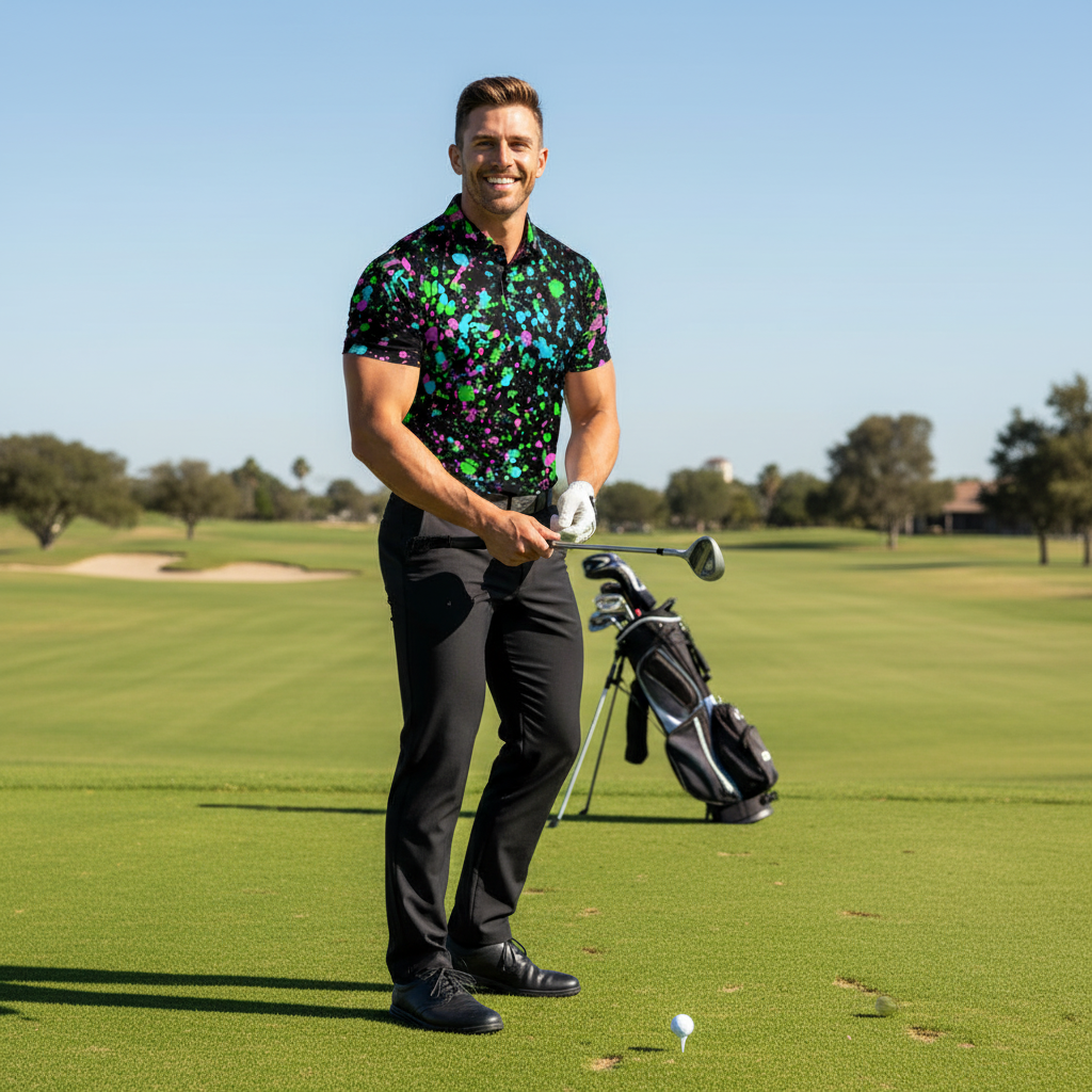 All-Over Print Men's Polo Shirt - Paint Splash Design