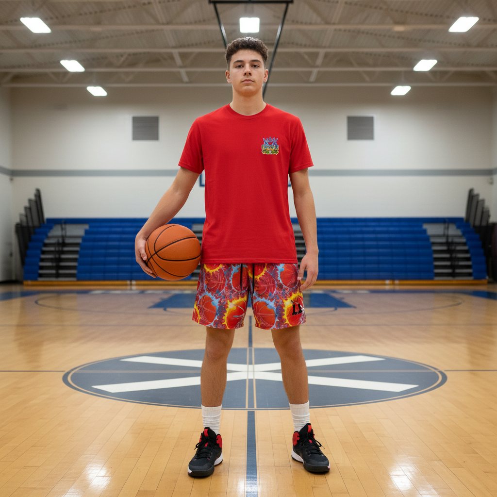 All-Over Print Adult Mesh Basketball On Fire Shorts