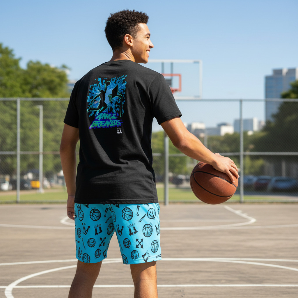 All-Over Print Adult Basketball Mesh Shorts: Blue Graffiti Print