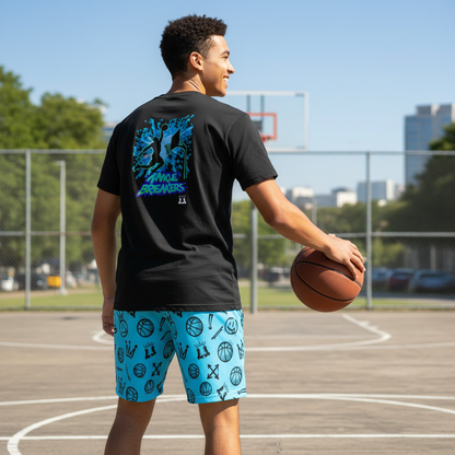 All-Over Print Adult Basketball Mesh Shorts: Blue Graffiti Print