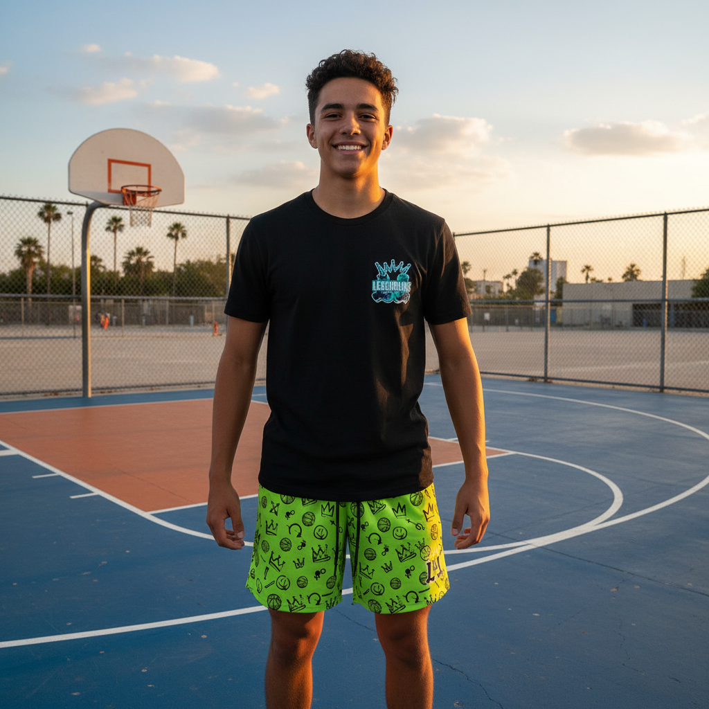 All-Over Print Neon Green Graffiti Basketball Shorts