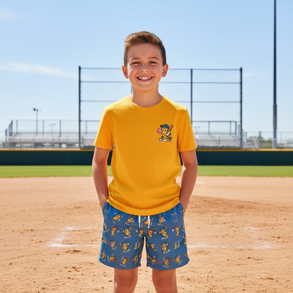 Youth Baseball & Banana Humor Mesh Shorts (Blue Edition)