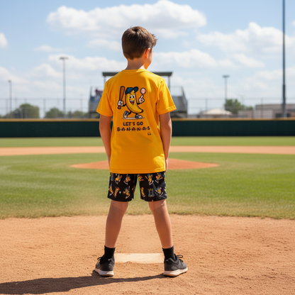 Youth Banana & Baseball Humor Mesh Shorts (Black Edition)