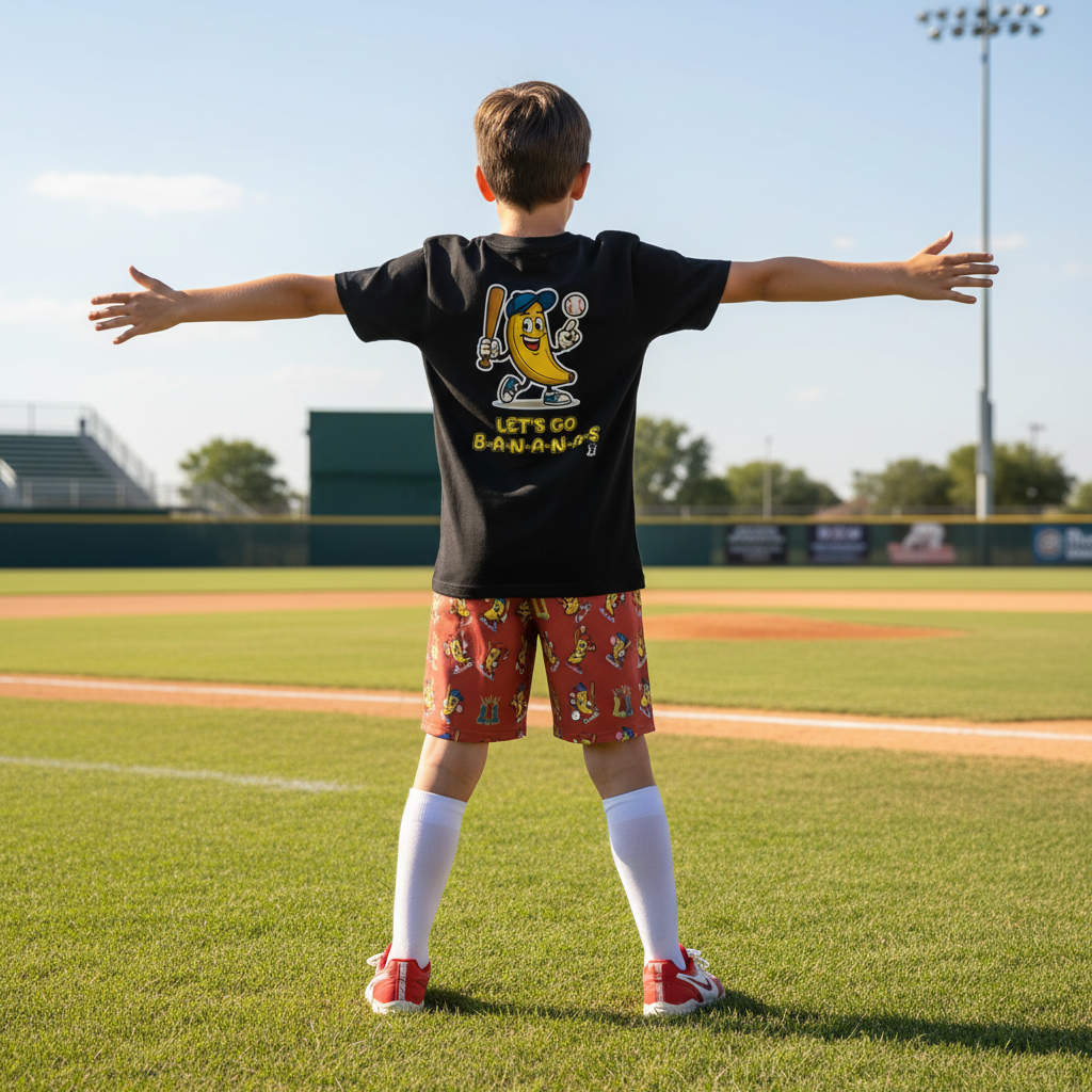 Youth Banana & Baseball Humor Mesh Shorts (Red Edition)
