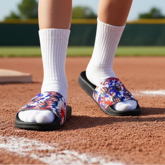 Youth Patriotic Removable-Strap Slides for Baseball Player, USA Baseball Slides