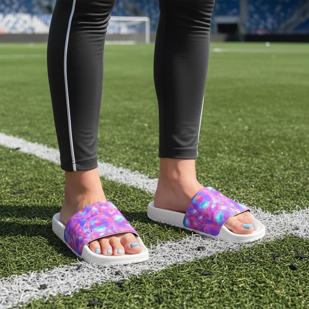 Youth Soccer Sports Sandals, Iridescent Soccer Ball Design