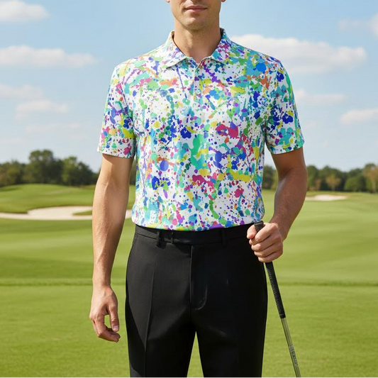 Men's White Paint Splatter Golf Polo Shirt