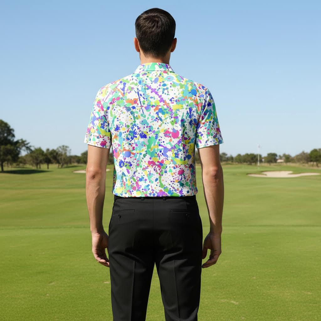 Men's White Paint Splatter Golf Polo Shirt