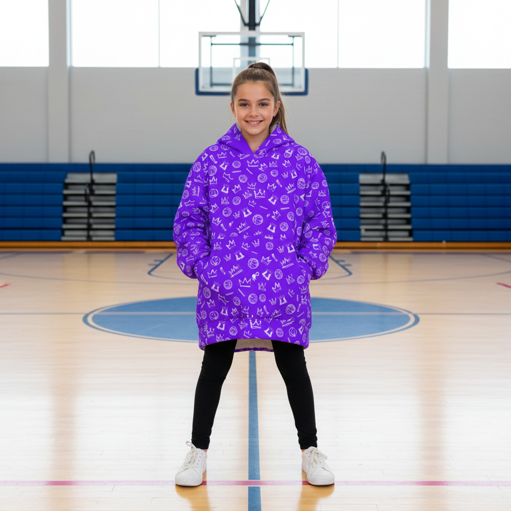Kid's Fleece Lined Purple Soccer Graffiti Hoodie