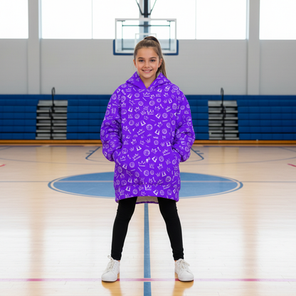 Kid's Fleece Lined Purple Soccer Graffiti Hoodie