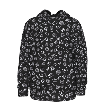 Adult Unisex Thick Fleece Hoodie, Black Basketball Graffiti Design