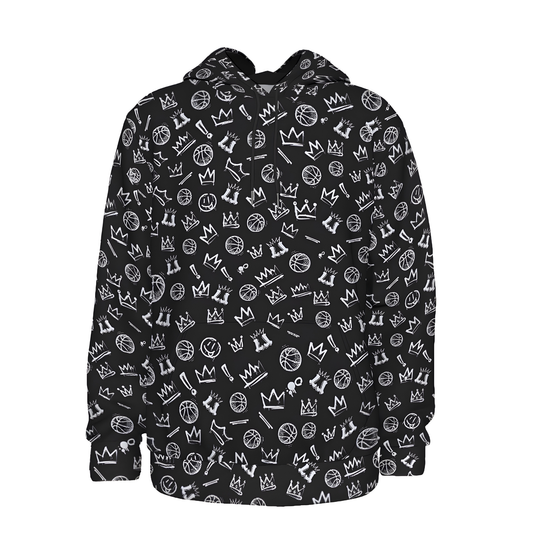 Adult Unisex Thick Fleece Hoodie, Black Basketball Graffiti Design