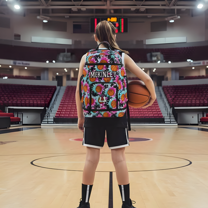 Large Personalized Basketball Backpack, Green/Pink Splatter Edition