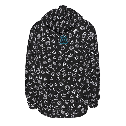 Adult Unisex Thick Fleece Hoodie, Black Basketball Graffiti Design