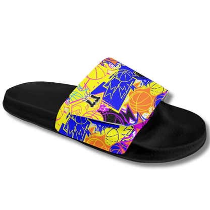 Men's Basketball Velcro Strap Slides, Gym Sandals Basketball Design