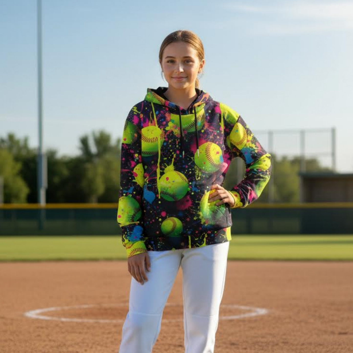 All-Over Print Softball Paint Splatter Pullover Hoodie