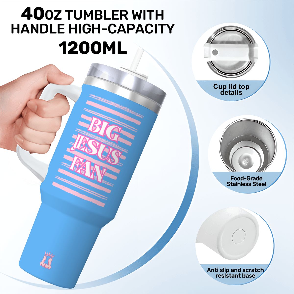 40 oz Stainless Steel Travel Mug 'Big Jesus Fan'