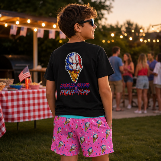 Kids Patriotic Baseball Drip Mesh Shorts - Pink Edition