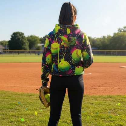 All-Over Print Softball Paint Splatter Pullover Hoodie