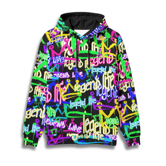 Adult Unisex Fleece Lined Hoodie: All Over Print Colorful Dripping Crowns
