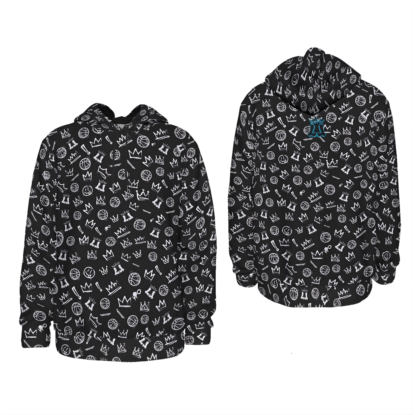 Adult Unisex Thick Fleece Hoodie, Black Basketball Graffiti Design