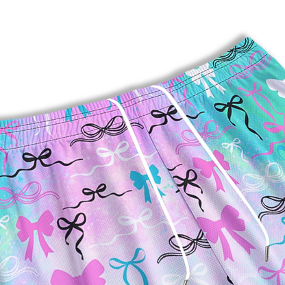 Women's Gradient Bow Mesh Cheer Shorts