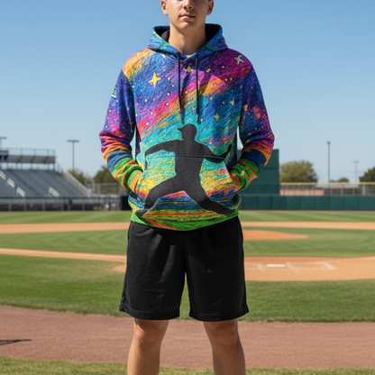 Adult Unisex Fleece Lined Hoodie: Baseball Illustration Print
