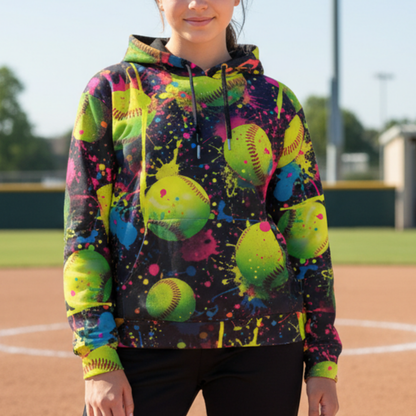 All-Over Print Softball Paint Splatter Pullover Hoodie