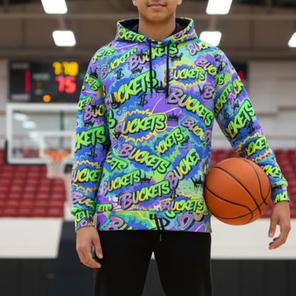 Adult Unisex Fleece Lined Basketball Hoodie: Buckets