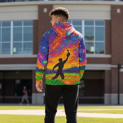 Adult Unisex Fleece Lined Hoodie: Baseball Illustration Print