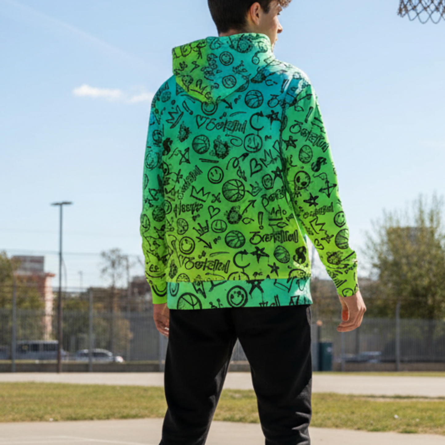 Adult Unisex Gradient Green Basketball Hoodie