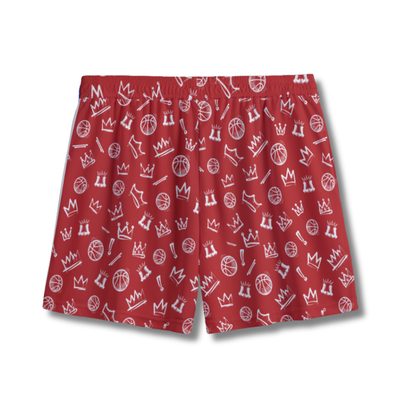 Youth Red & White Graffiti Basketball Mesh Shorts