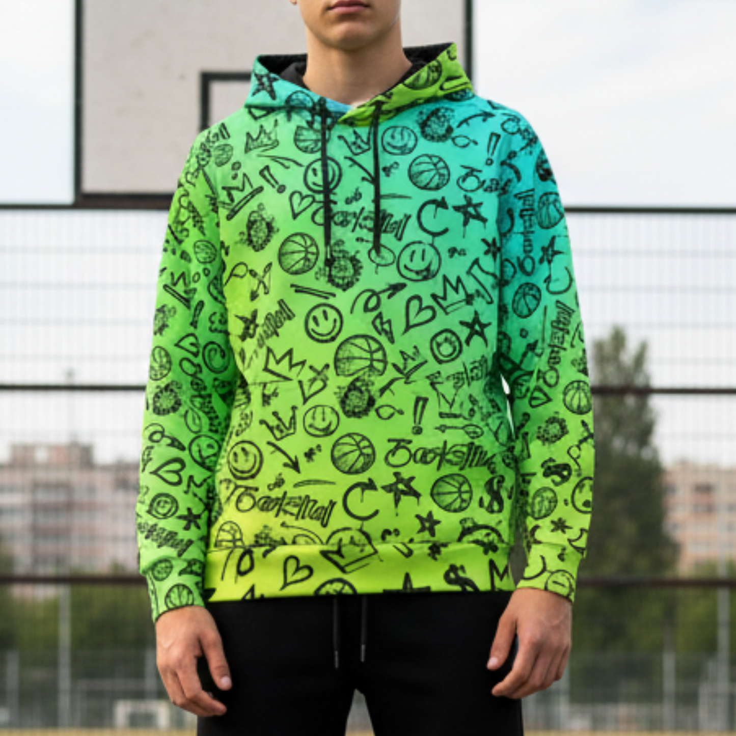 Adult Unisex Gradient Green Basketball Hoodie