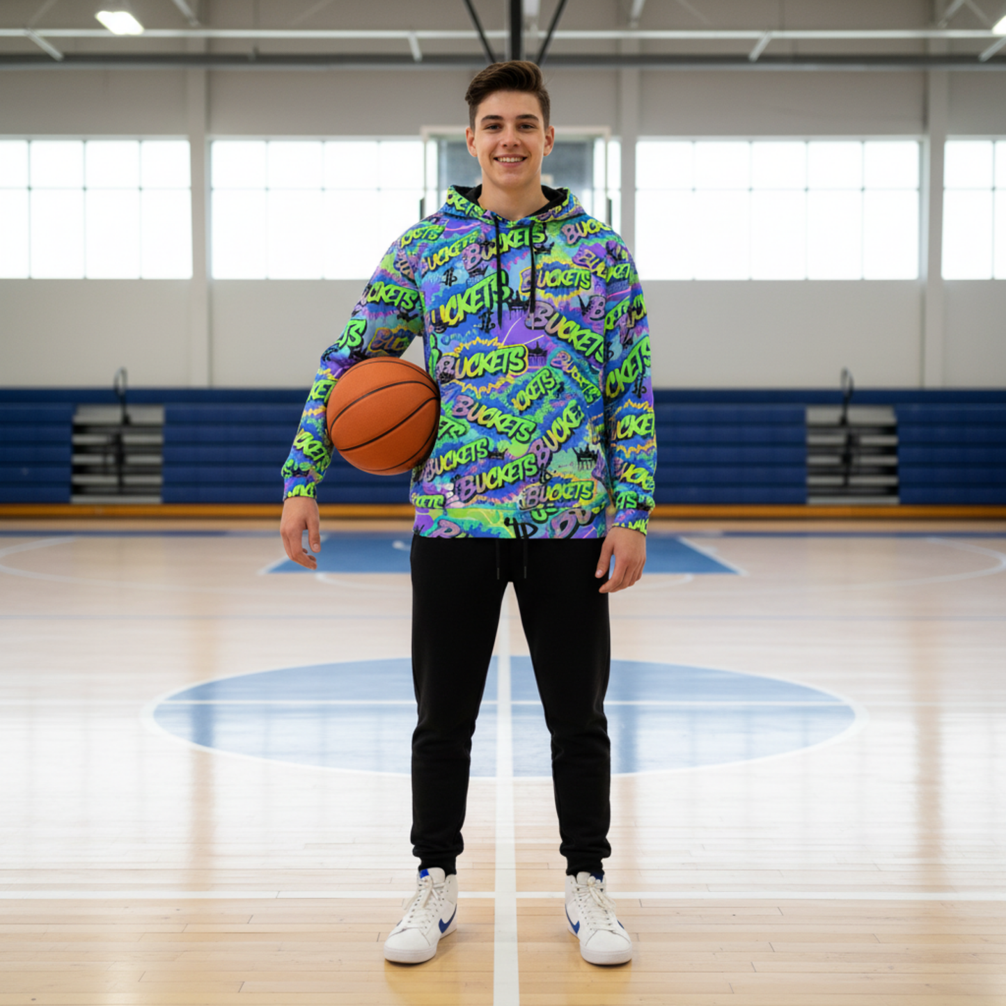 Adult Unisex Fleece Lined Basketball Hoodie: Buckets
