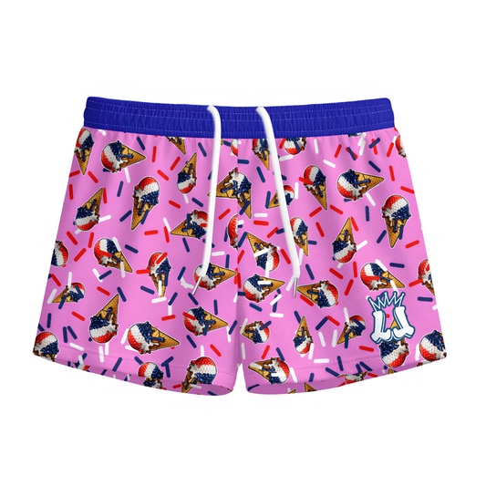Kids Golf Shorts, Patriotic Ice Cream Mesh Shorts