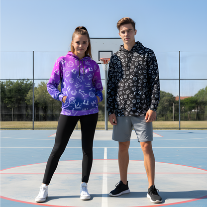 Adult Unisex Thick Fleece Hoodie, Black Basketball Graffiti Design