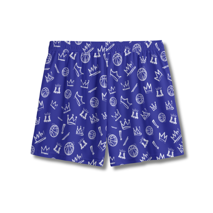 Youth Blue & White Graffiti Basketball Mesh Shorts