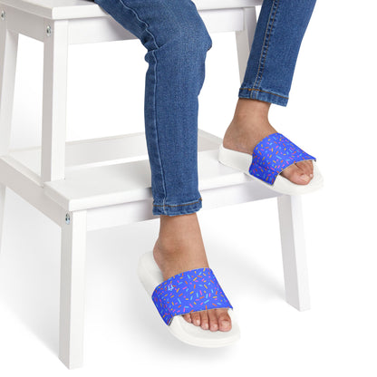 Blue Confetti Sprinkle Pattern Youth Sandals, Removable Strap Slides